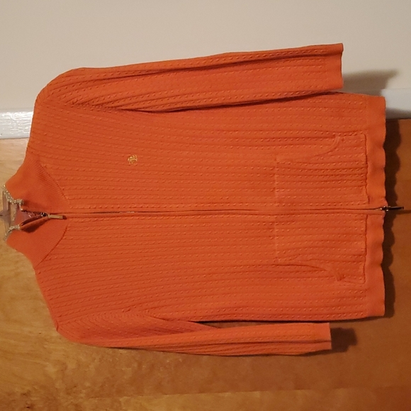 Ralph Lauren Sweaters - Orange Ralph Lauren sweater, gold sparkle trim around neck line, medium